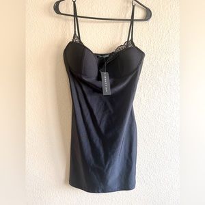 SEXY LACE SATIN SLIP MINI DRESS - BLACK